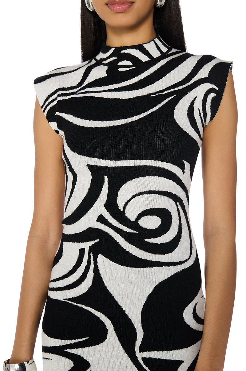 CAUGHT MY EYE MOCK NECK KNIT MAXI DRESS IN BLACK WHITE