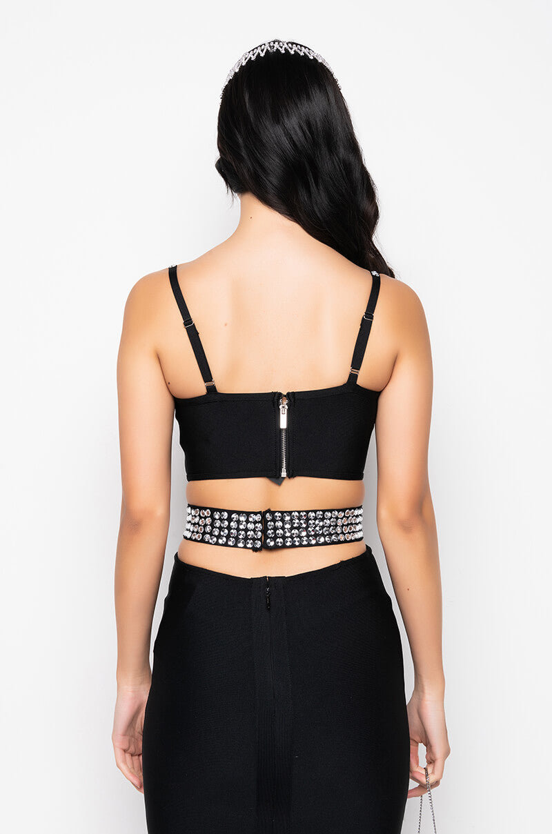COME GET IT RHINESTONE BANDAGE CROP TOP
