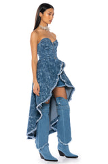 DUSK TIL DAWN PRINTED DENIM CORSET BLOUSE