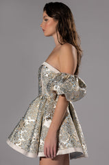 ELOISE OFF THE SHOULDER BROCADE DRESS