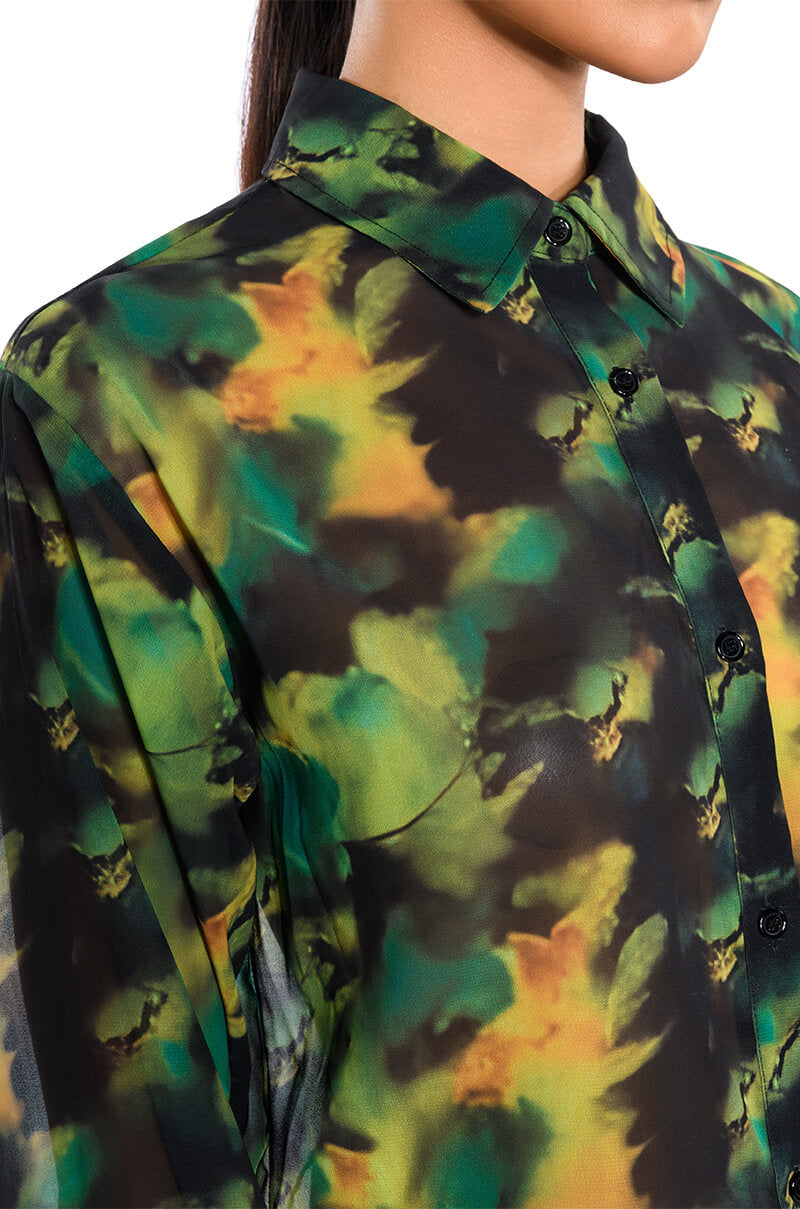 ESCAPE THE ORDINARY PRINTED BUTTON DOWN BLOUSE