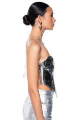 EVA STRAPLESS METALLIC FAUX LEATHER CORSET