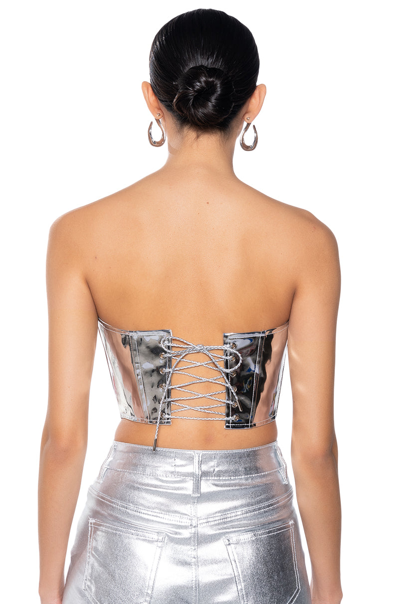 EVA STRAPLESS METALLIC FAUX LEATHER CORSET