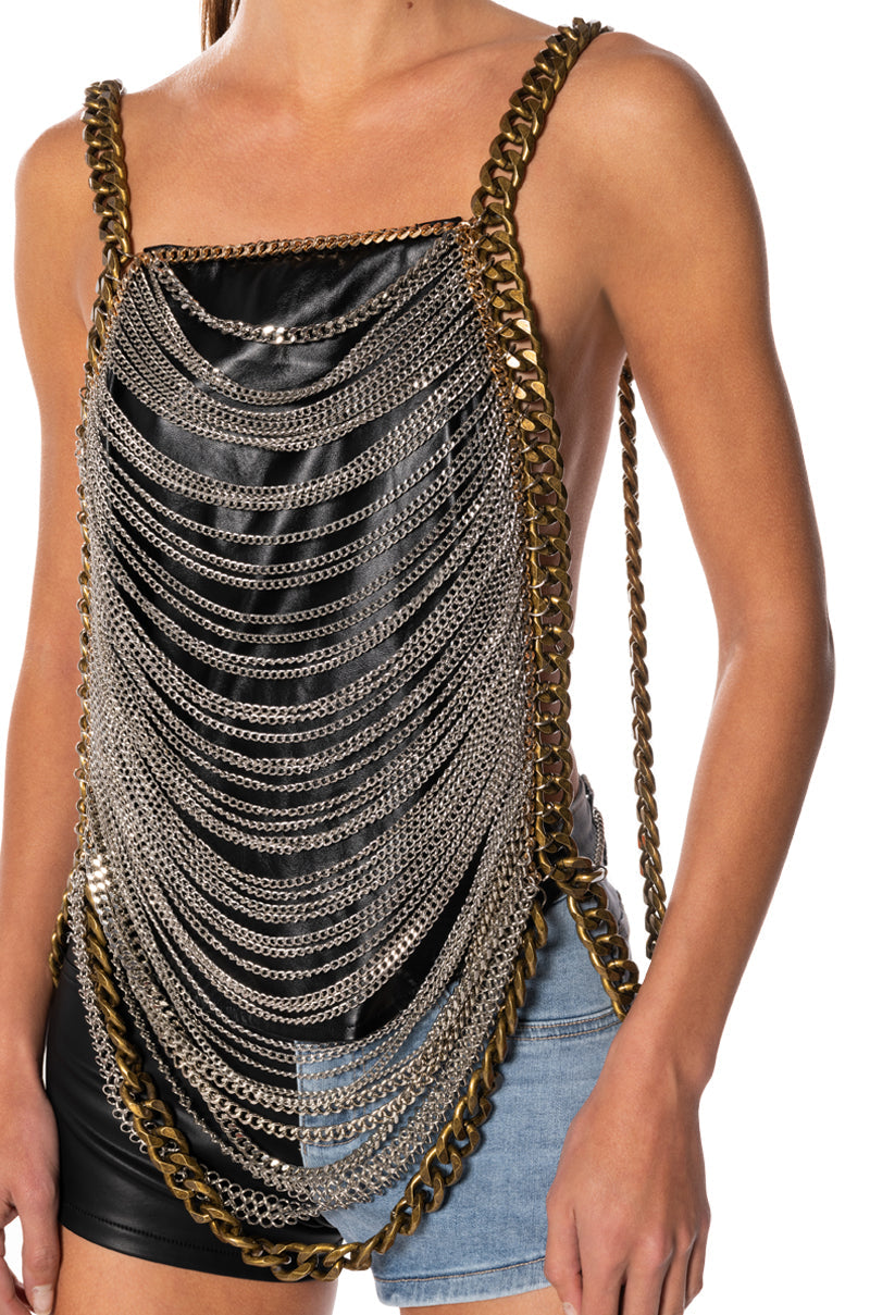 EXTRAVAGANT MIXED METAL BODY CHAIN TOP
