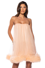 FAIRY LIKE RUFFLED TRIM STRAPLESS DRESS