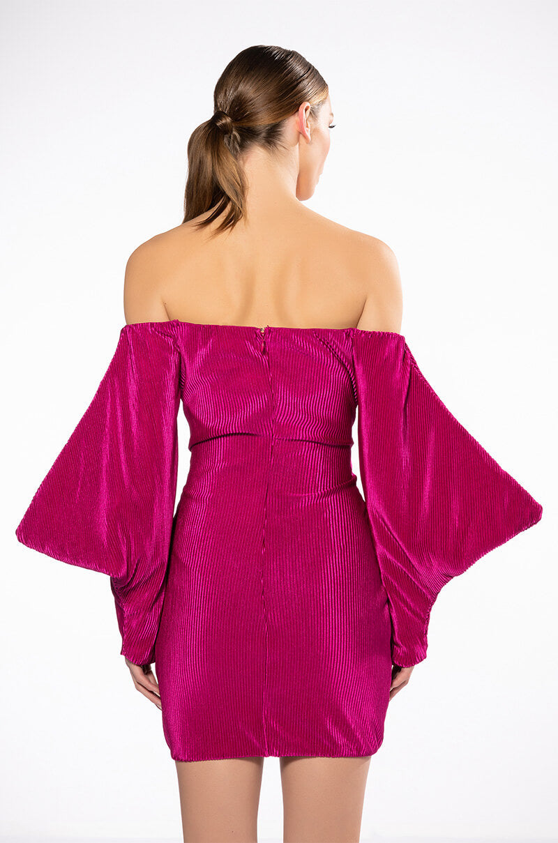 FAYE OFF THE SHOULDER PLEATED MINI DRESS