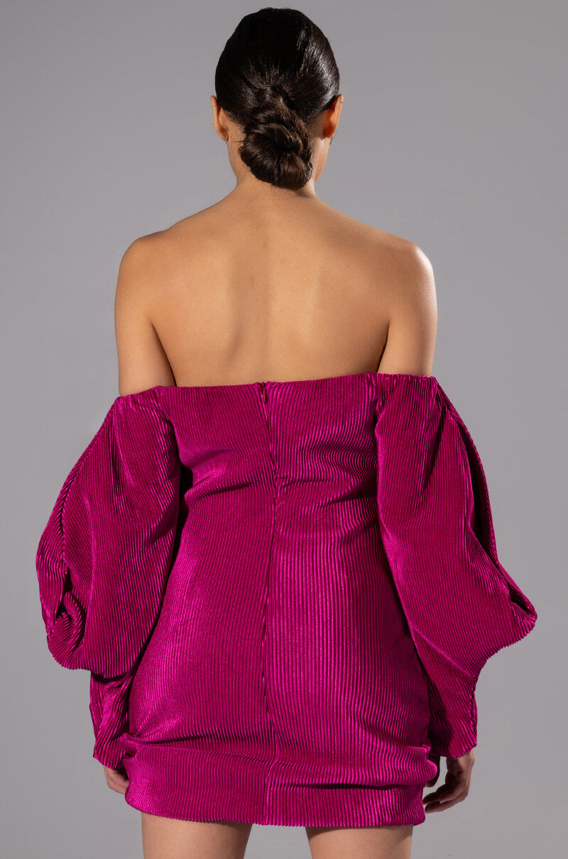 FAYE OFF THE SHOULDER PLEATED MINI DRESS