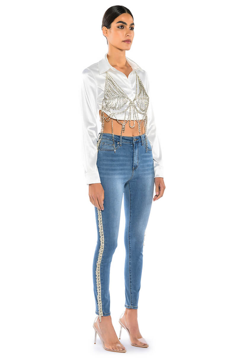 FELLING LIKE A STAR HIGH RISE RHINESTONE SKINNY JEANS