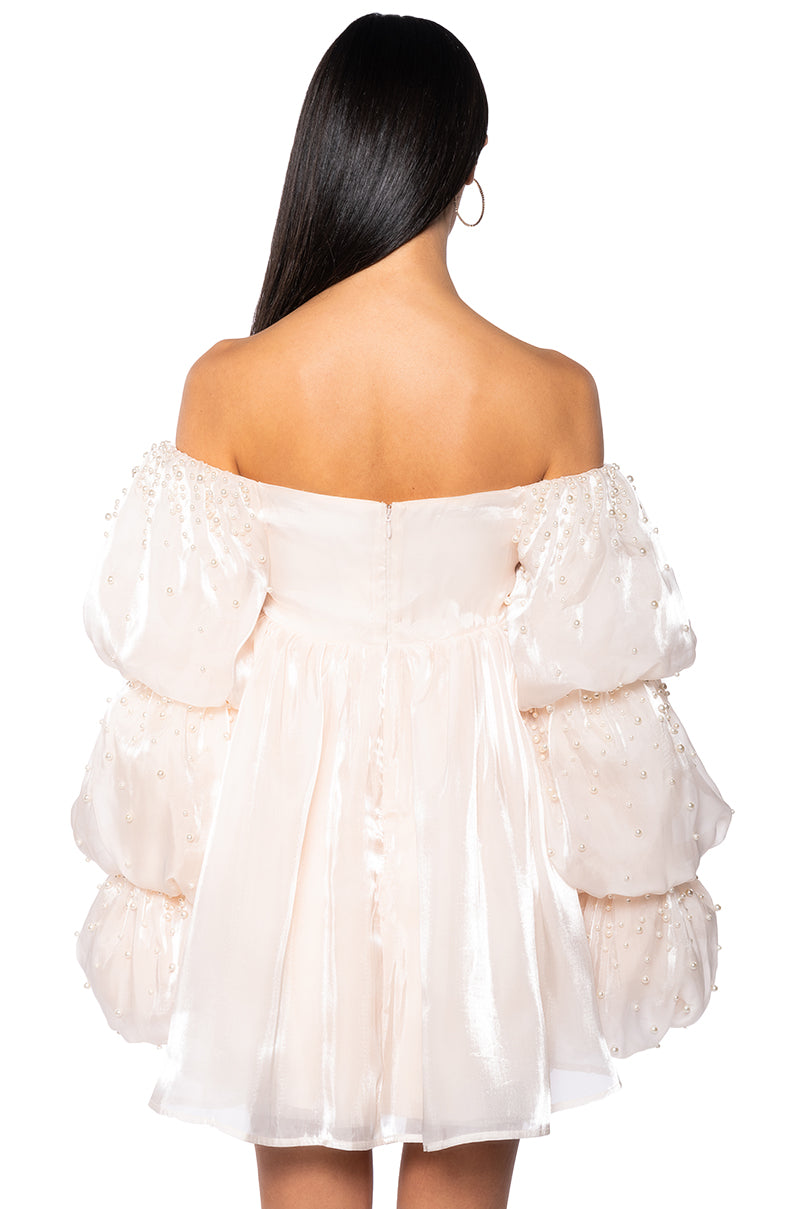 FELT CUTE PEARL EMBELLISHED MINI DRESS