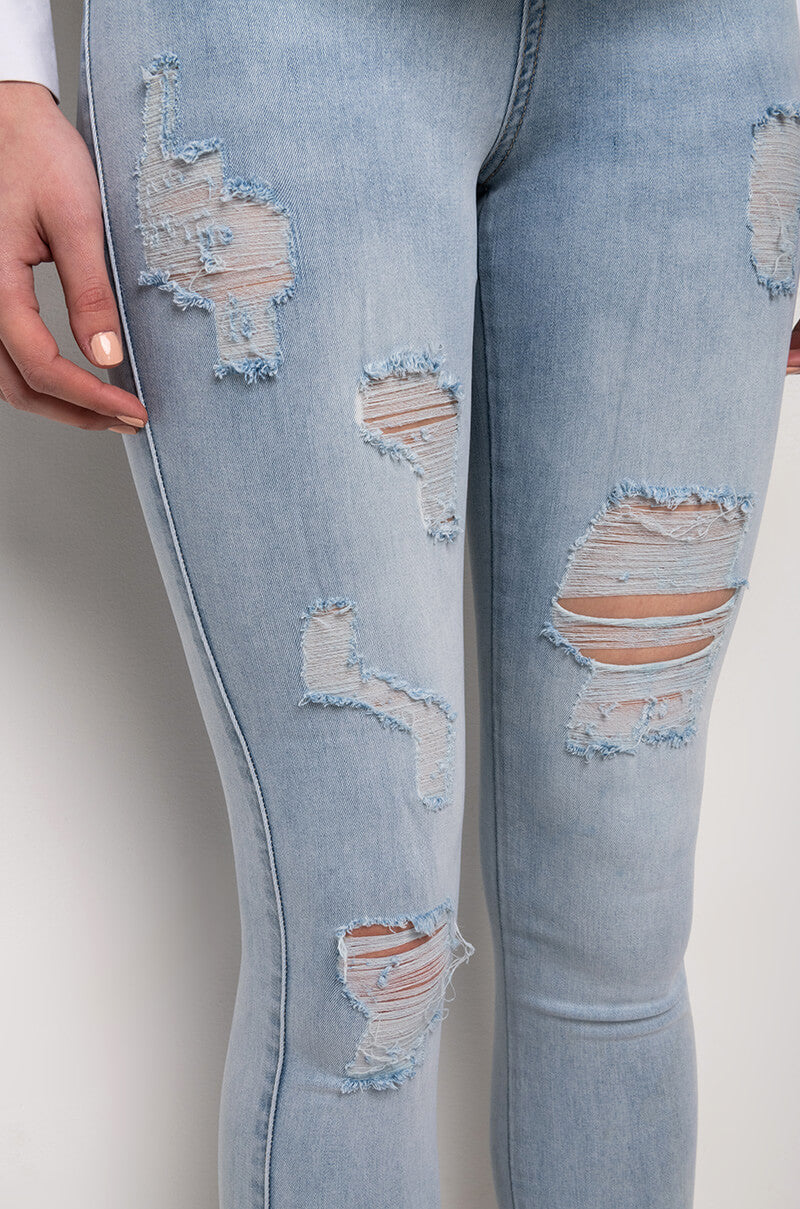 FLEX-FIT EXTREME STRETCH HIGH WAISTED DISTRESSED SKINNY JEANS