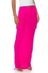 FOLLOW ME ADJUSTABLE DOUBLE MESH CARGO SKIRT IN PINK