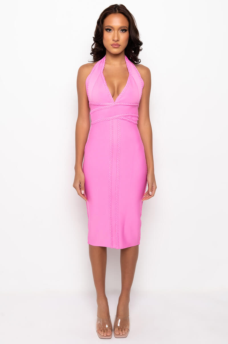 GIVE ME TIME HALTER TOP BANDAGE MIDI DRESS