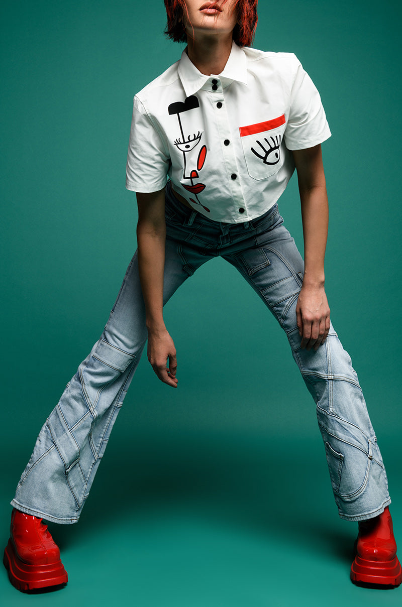 GIVING ATTITUDE PRINTED POPLIN BUTTON DOWN