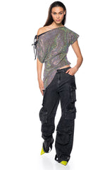 GLISTENING ASYMMETRICAL TSHIRT IN GREY MULTI