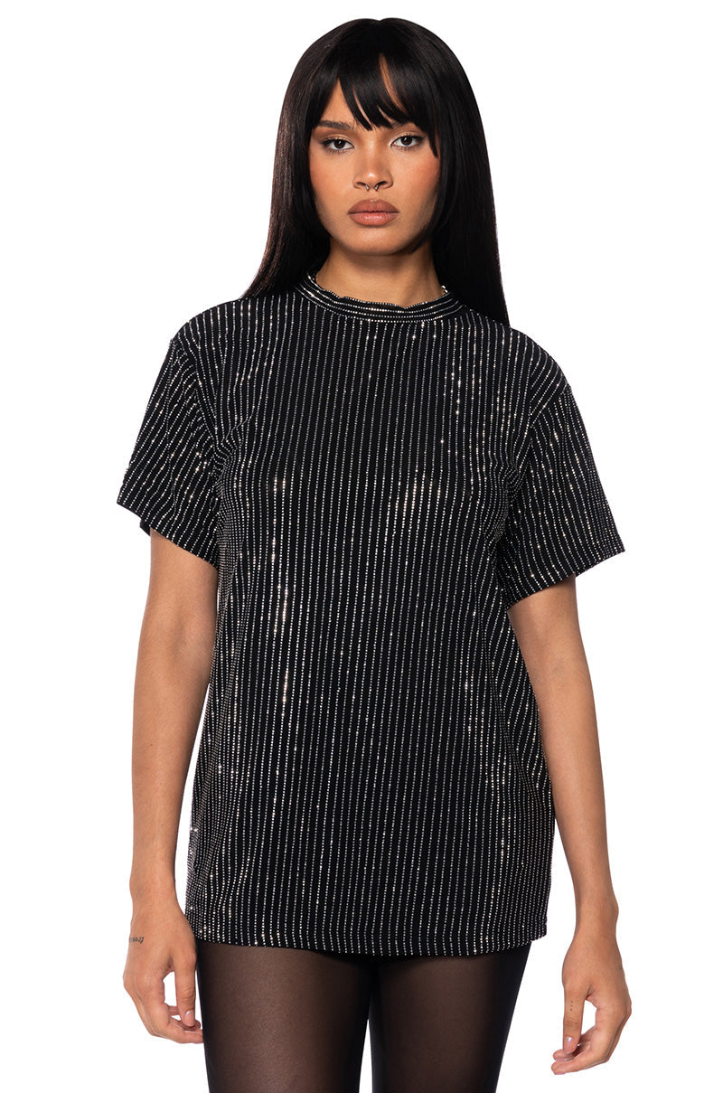GLITZ OVERSIZED MESH T SHIRT IN BLACK