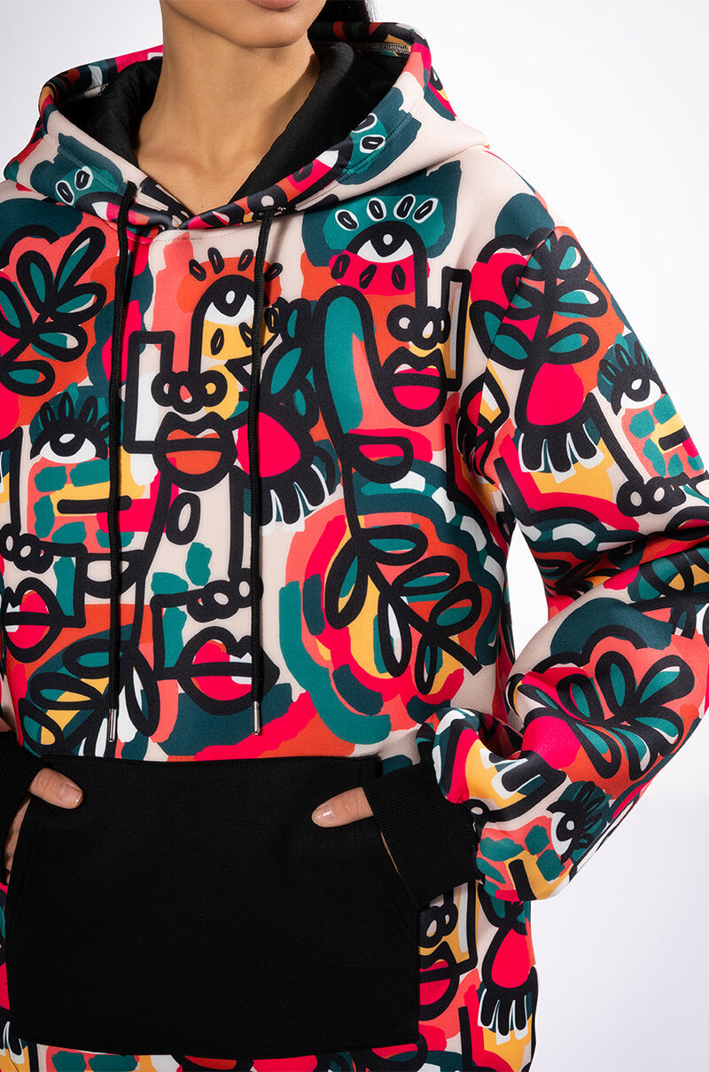 GO CRAZY PRINTED OVERSIZED HOODED SWEATSHIRT DRESS
