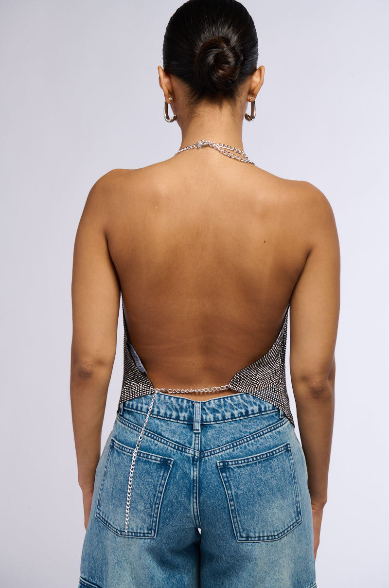 GROOVY NIGHT RHINESTONE MESH BRALETTE