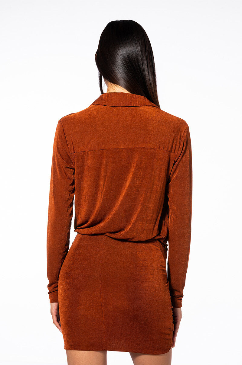HAPPIER THAN EVER LONG SLEEVE COLLARED MINI DRESS