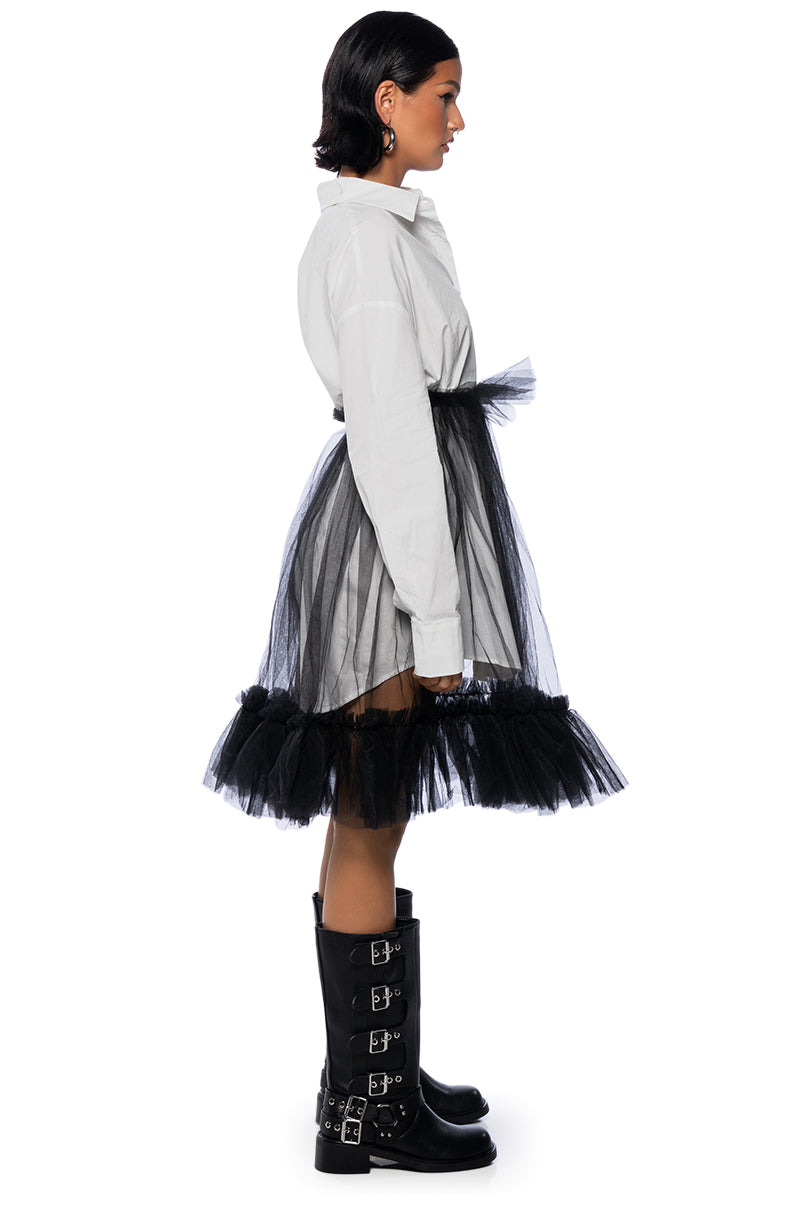 HE'S A TULLE POPLIN MINI DRESS