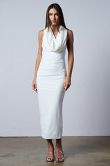 HOODED BEAUTY BACKLESS MIDI DRESS IN WHITE