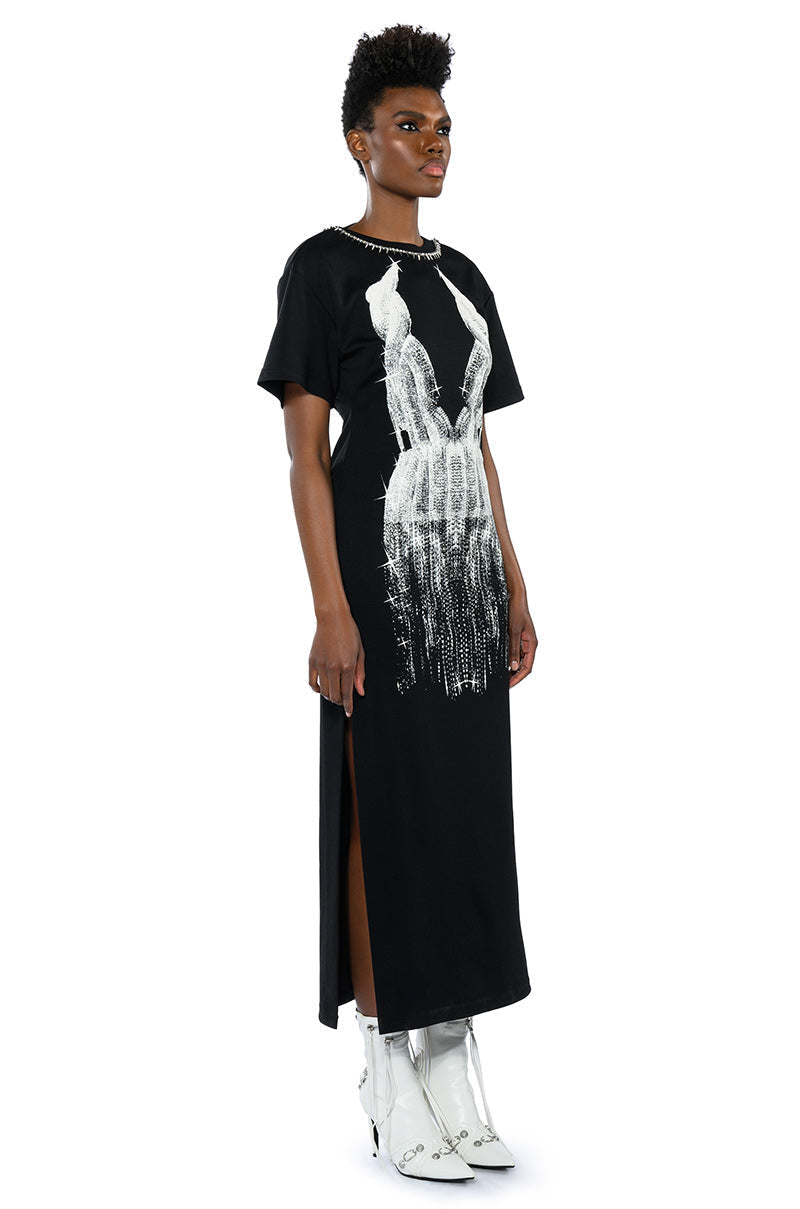 ILLUSIONS STUD DETAIL GRAPHIC MAXI DRESS