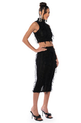 ITS A WRAP MACRAME MESH SLEEVELESS MOCK NECK TOP