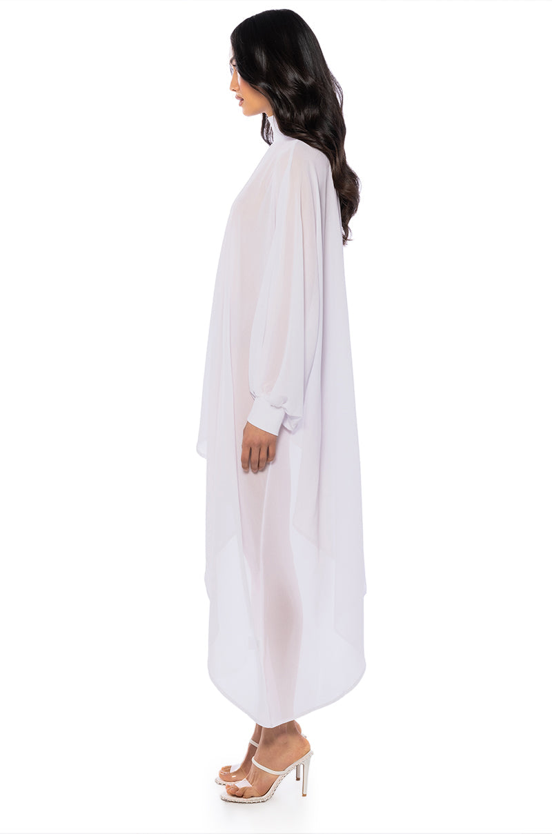 JUNE ASYMMETRICAL MIDI DRESS IN WHITE