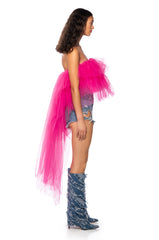 KADEN STRAPLESS HIGH LOW TULLE TOP IN PINK