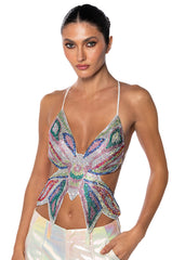 KAI EMBELLISHED BUTTERFLY CROP TOP