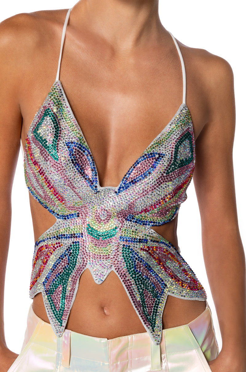 KAI EMBELLISHED BUTTERFLY CROP TOP