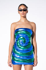 KANDY METALLIC STRAPLESS MINI DRESS
