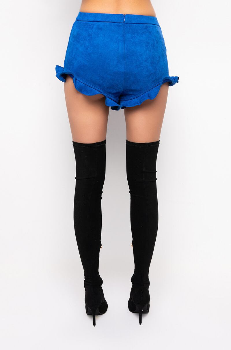 KEEP ME UP SUEDE RUFFLE SHORTS