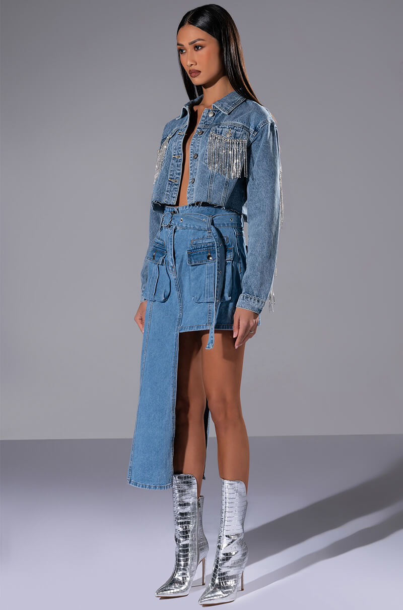 OWN VIBE ABSTRACT CUT DENIM SKIRT