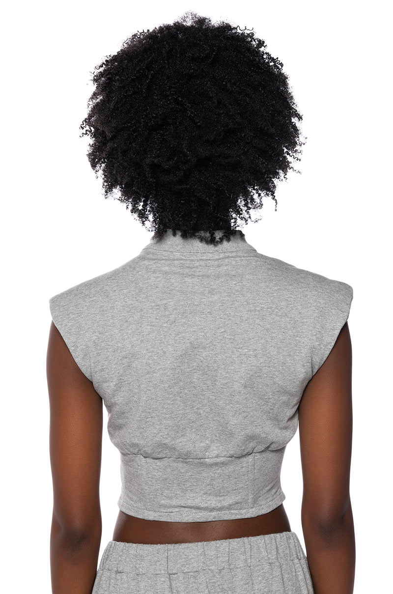 LONDYN SLEEVELESS ZIP UP CORSET SWEATSHIRT IN GREY