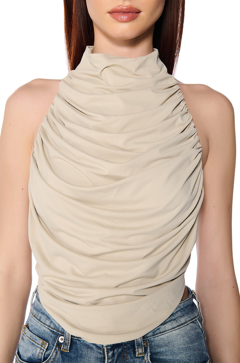 MIAMI NIGHTS SCRUNCH HALTER NECK TIE BACK TOP