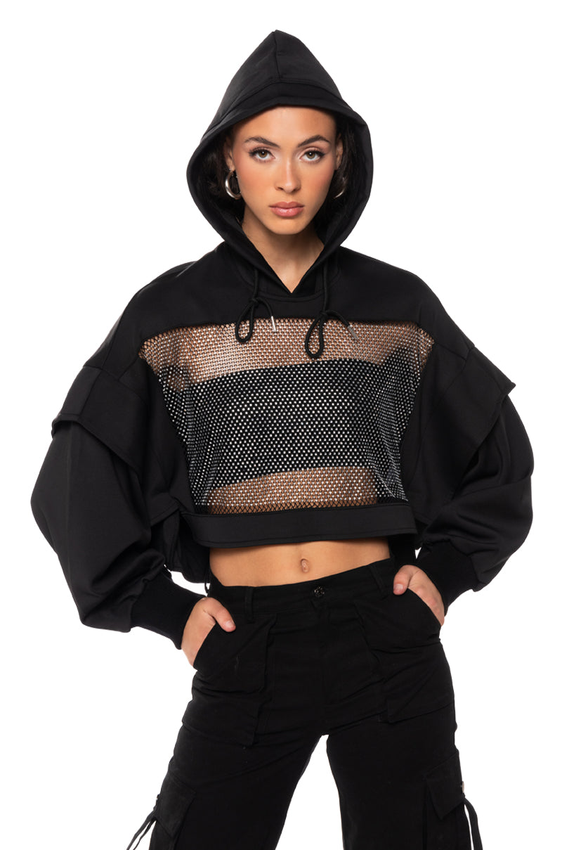 MIDNIGHT CALLS CROPPED LONG SLEEVE HOODIE