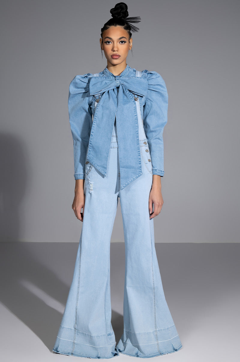 MISS INDEPENDENT DENIM LONG SLEEVE BLOUSE