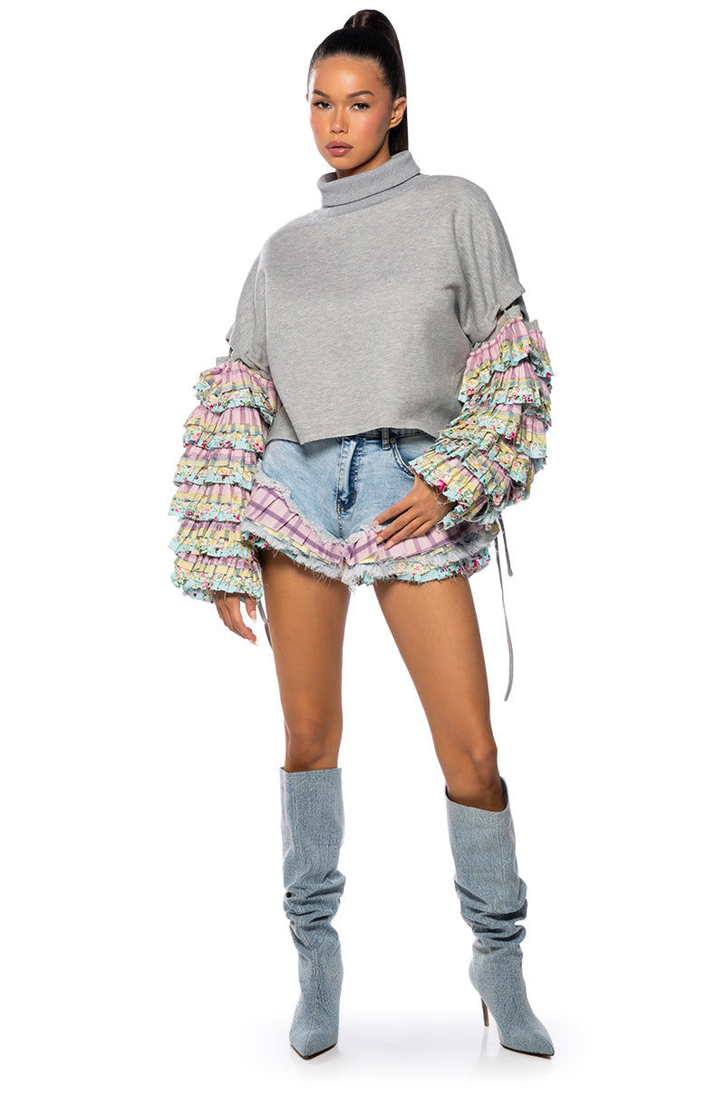 MODERN ESSENCE RUFFLE SLEEVE PULLOVER