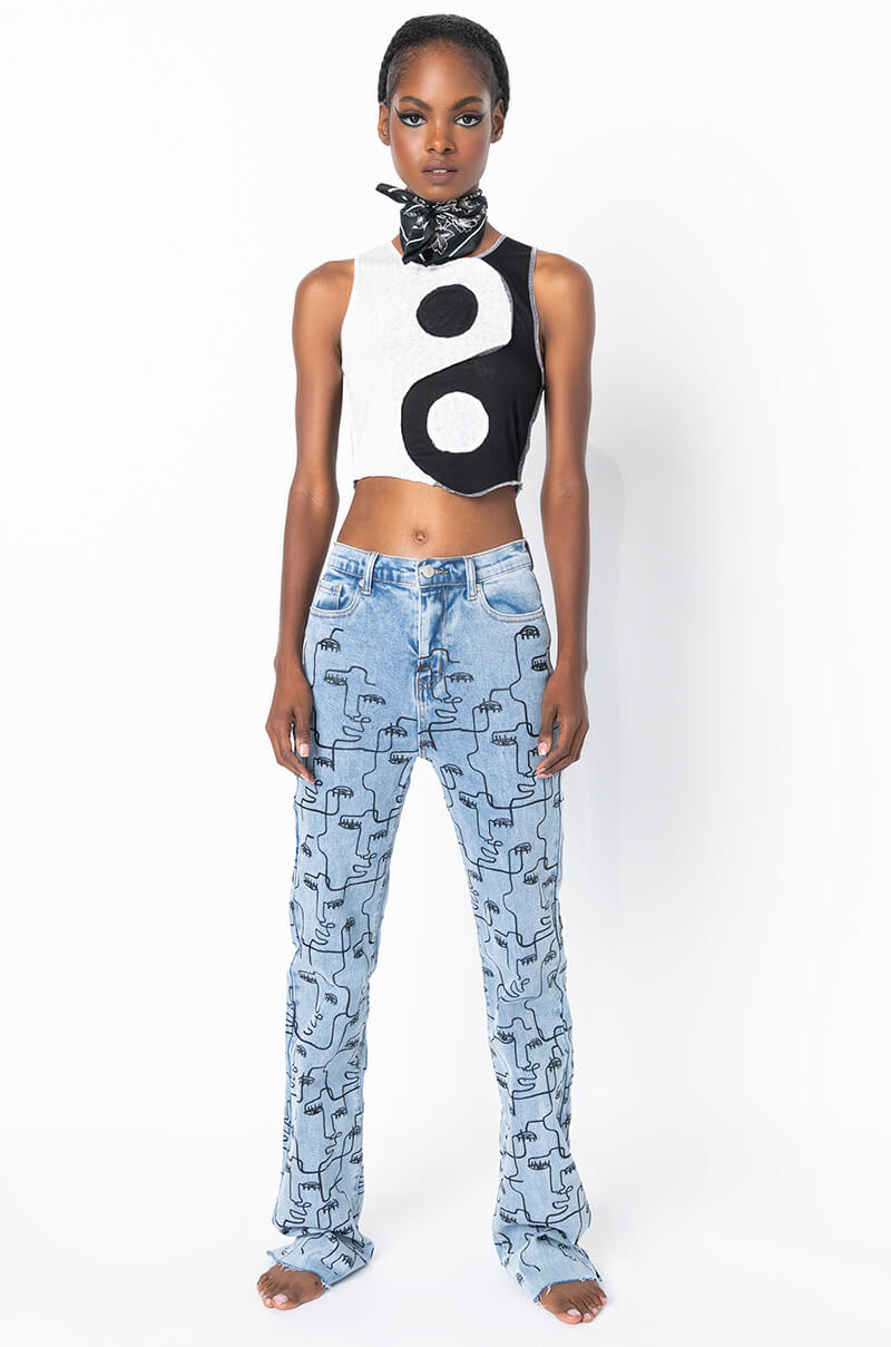 MULTIPLE FACES HIGH WAIST STRAIGHT JEANS