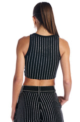 NOLLAN RHINESTONE STRIPE MICRO CROP TANK