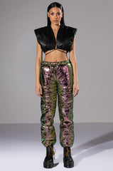 NOT A CARE METALLIC QUILTED PANT