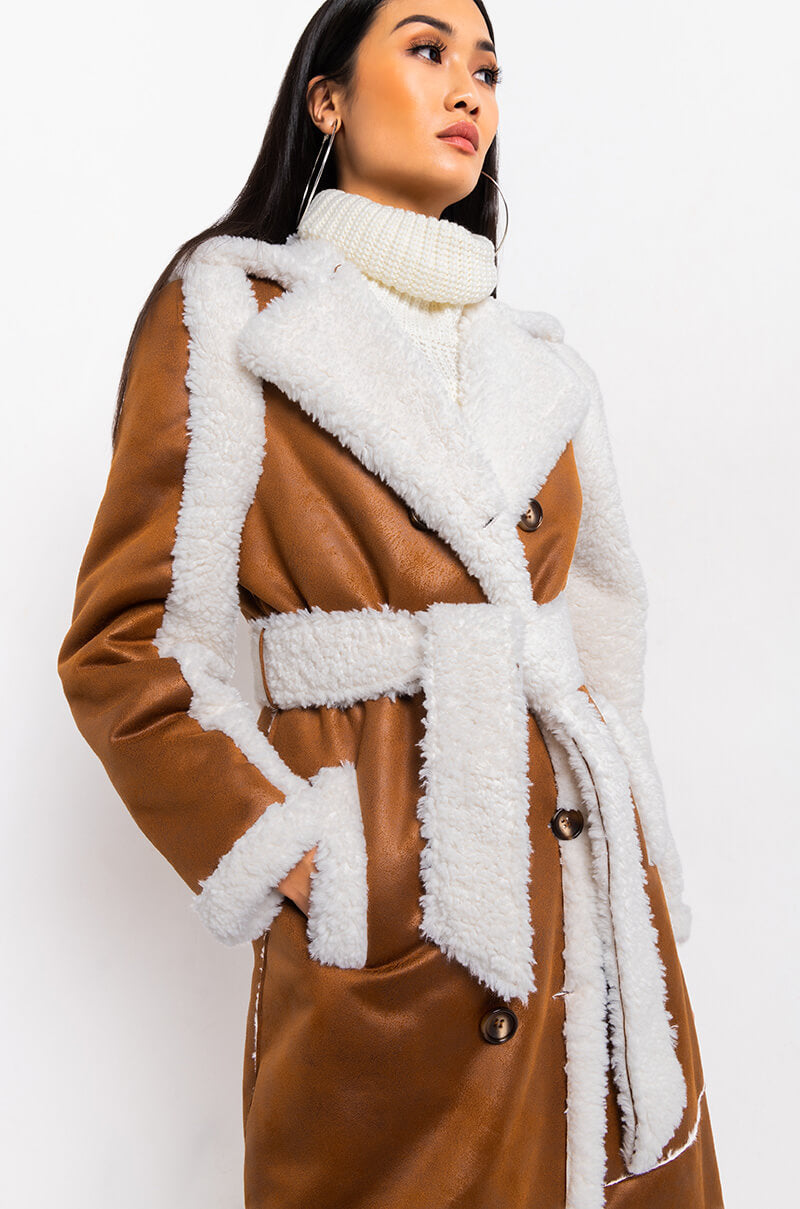 OH NA NA SHEARLING SUEDE TRENCH COAT