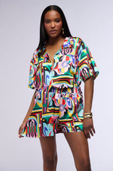 ON THE BOARDWALK SATIN BUTTON DOWN BLOUSE