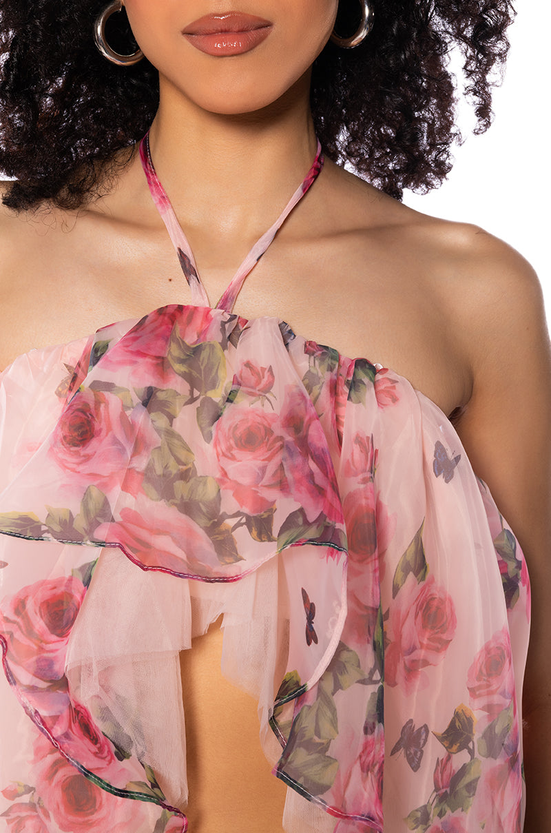 ONCE UPON A DREAM FLORAL HALTER NECK BLOUSE