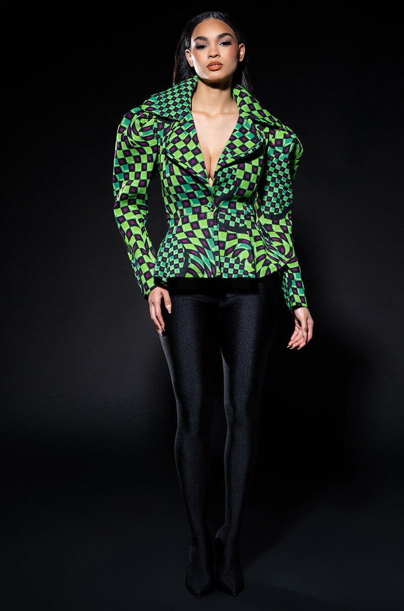 OPTICAL GREEN CHECKERED BLAZER