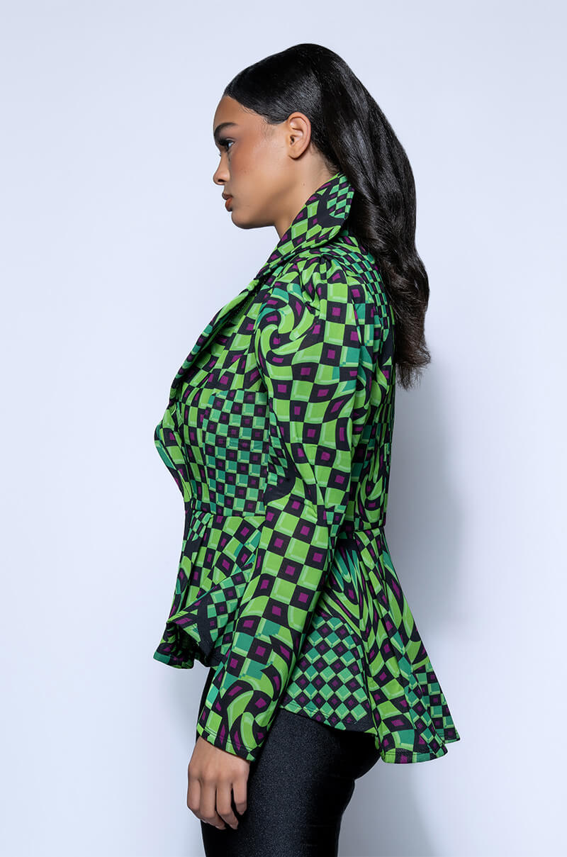 OPTICAL GREEN CHECKERED BLAZER