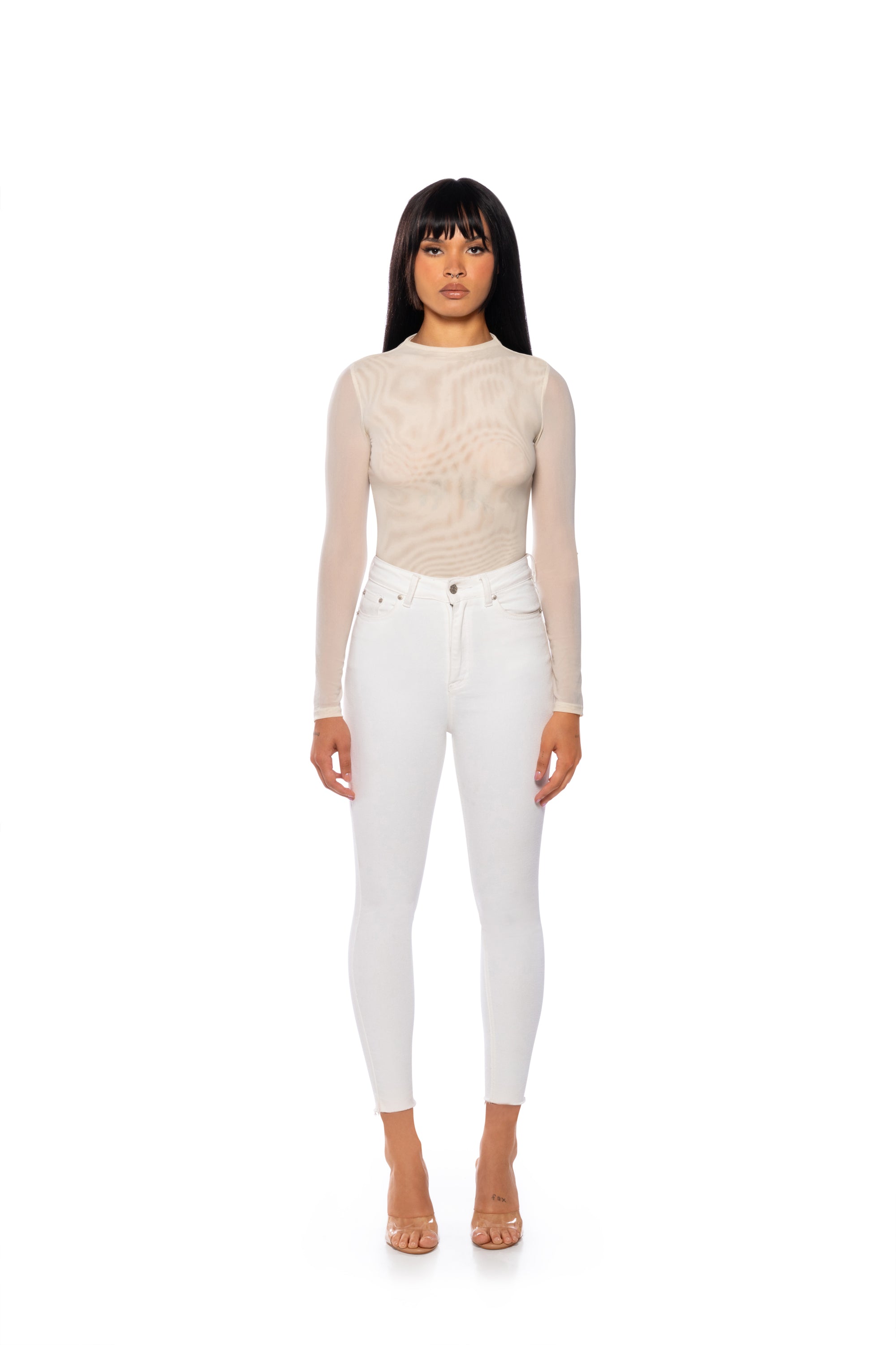 PAXTON SEXY MESH LONG SLEEVE FUNNEL NECK BODYSUIT