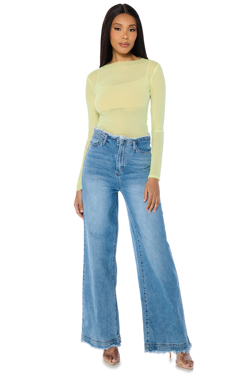 PAXTON TWO PACK RAW HEM LONG SLEEVE MESH TEES IN PINK AND YELLOW