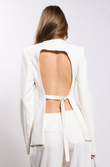 PEEK A BOO RHINESTONE ACCENT BLAZER IN WHITE