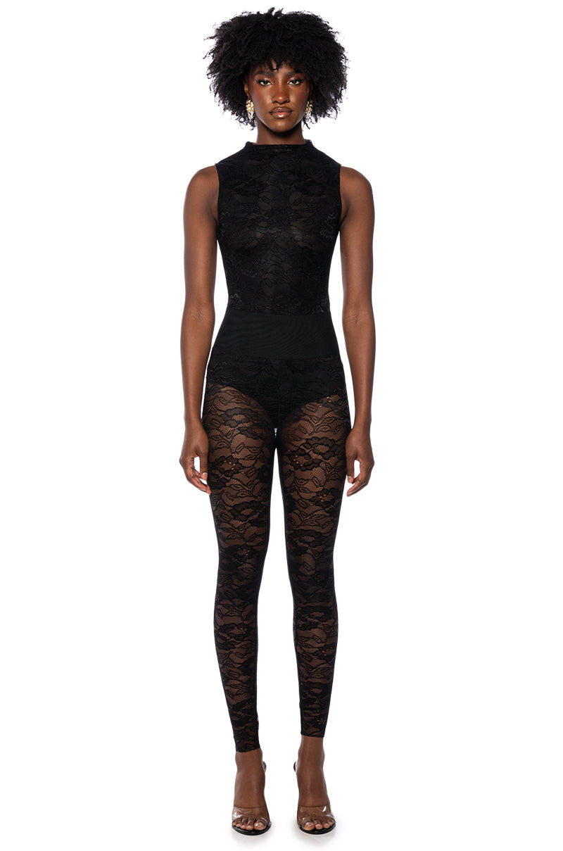 PHOENIX STRETCH LACE MOCK NECK BODYSUIT IN BLACK